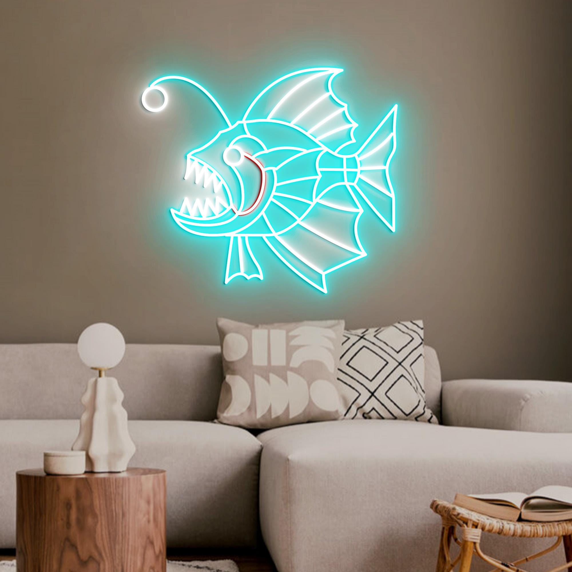 Anglerfish Neon Light, Colorful Anglerfish Home Decor, LED Neon Light, Sea Monster Gift for Ocean Lovers, Anglerfish Wall Decoration