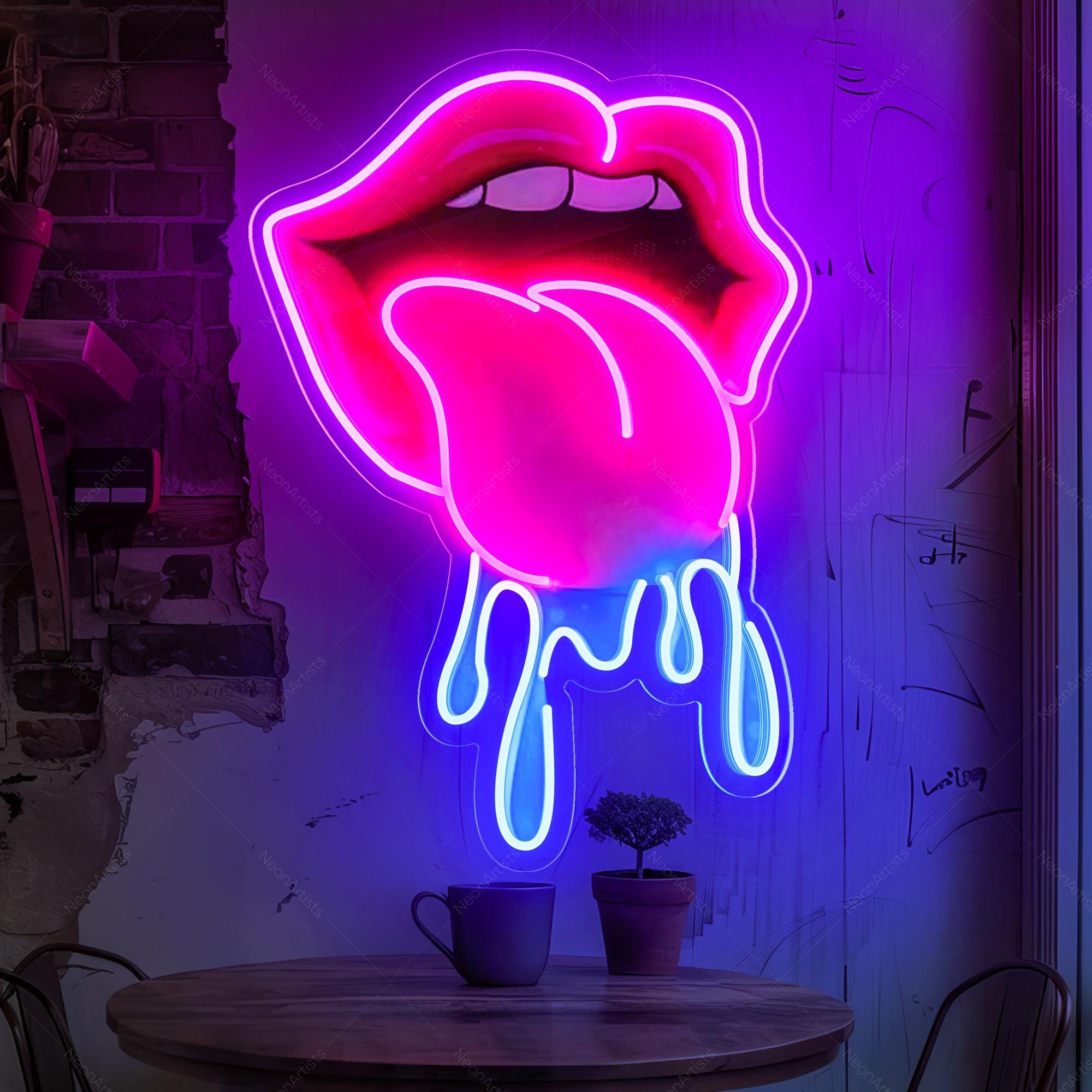 Dripping Lips Neon Sign,UV Printed Neon Sign,Handmade Acrylic Artwork,Led Neon Light Lips Art,Beauty Wall Decor,Gift for Her ,Pink Neon