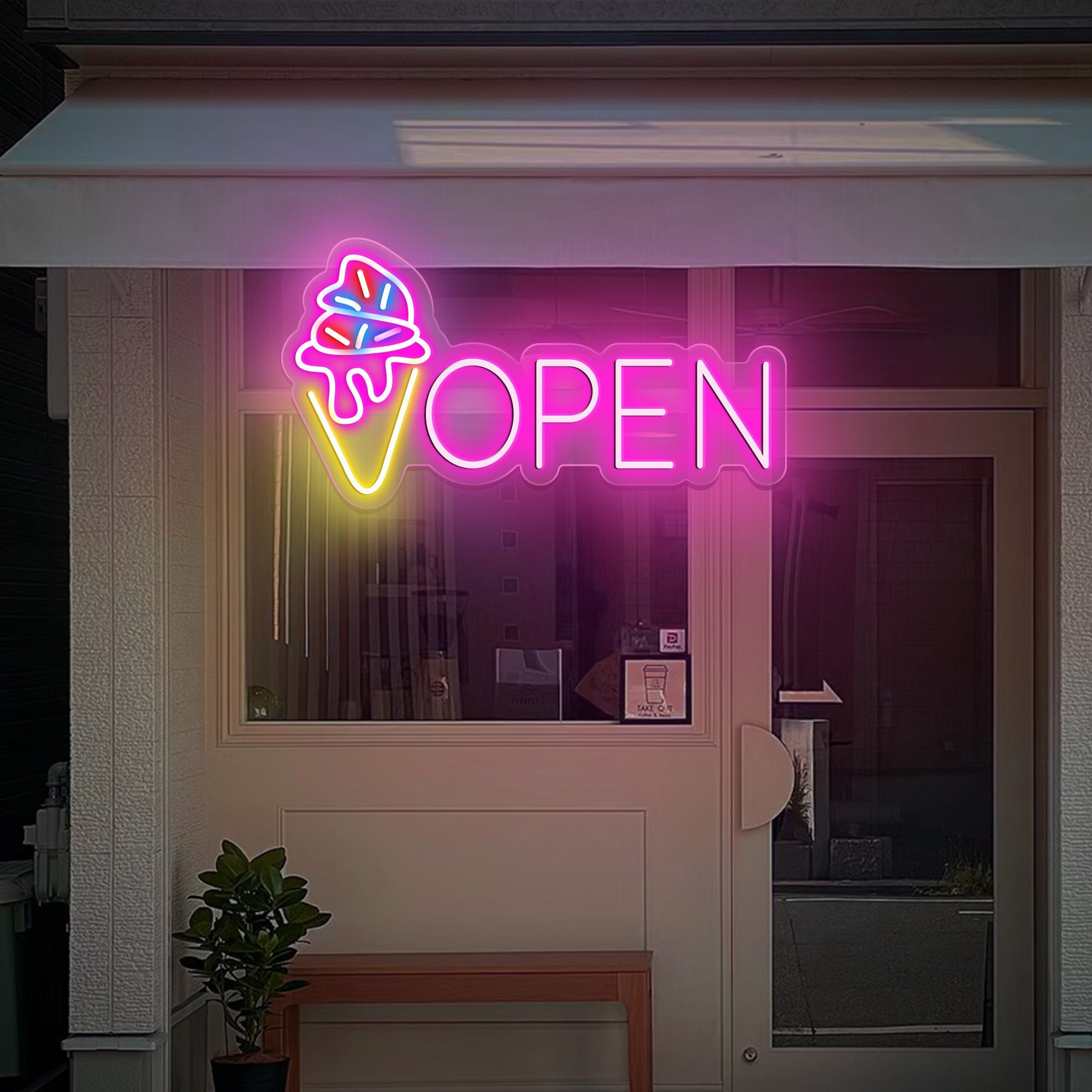 Ice Cream Open Sign,Ice Cream Led Neon Sign,Pink Light Up Neon Sign, Ice Cream Car Led Sign,Signage Gift for Opening