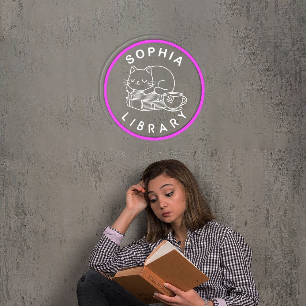 Custom Name Library Neon Sign, Bookworm Neon Sign Gift, Book Lover Gift, Library Decor, Book Club Decor, Librarian Gifts, Acotar Neon Sign