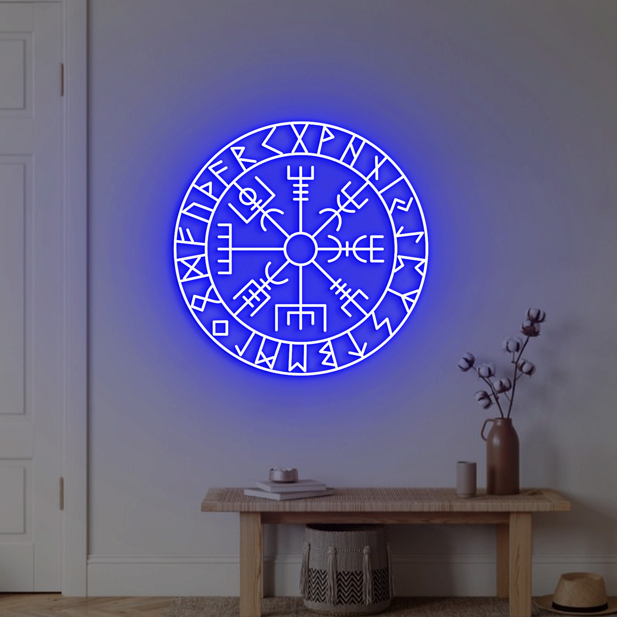 Vegvisir Rune Neon Sign, Viking Wall Ar,t Viking Wall Decor. Vegvisir Nordic Decor, Norse Viking Sign Decor Man Cave Wall Decor