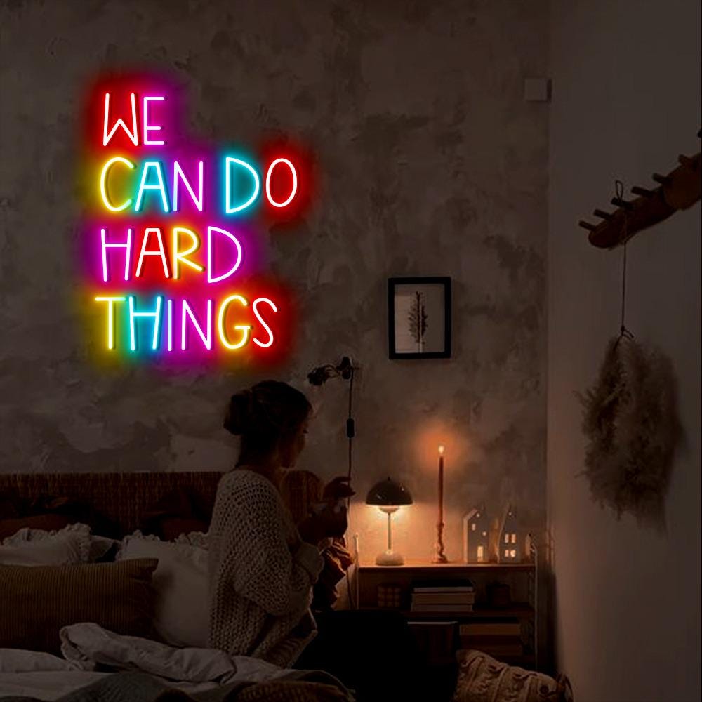 We Can Do Hard Things Neon Sign, Positive Affirmation, Kids Wall Neon, Growth Mindset, Classroom Decor, Positive Classroom, Education Gifts