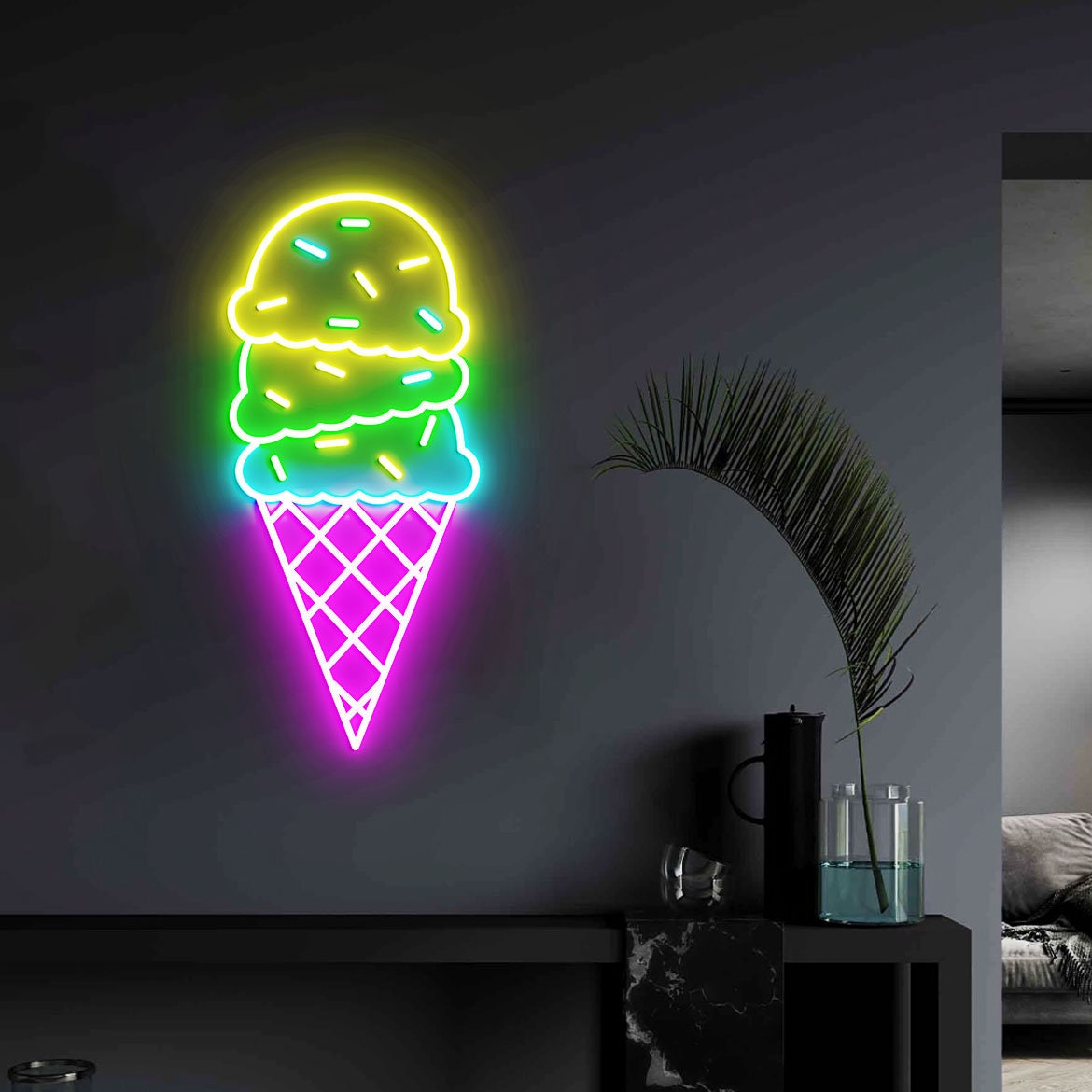 Ice Cream Neon Light, Neon Sign Light Decor, Ice Cream Bedroom Neon Sign, Bedroom Neon Lights, Home Neon Lights, Ice Cream Wall Decoration
