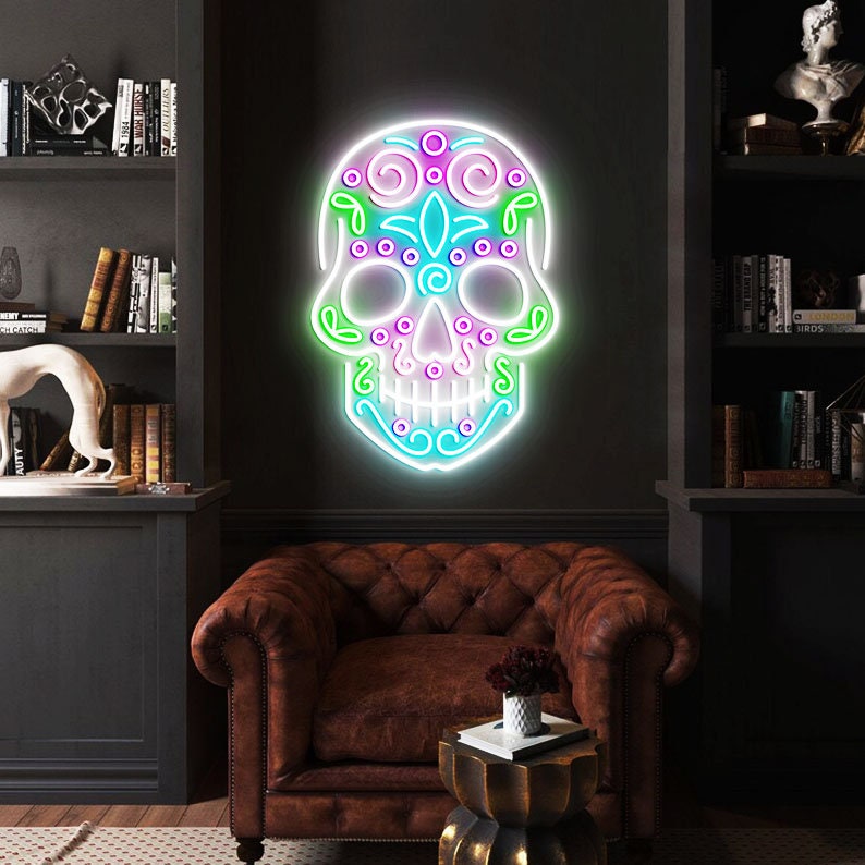 Sugar Skull Neon Light, Mexican Skull Decor, Mexican Bedroom Neon Lights, Sugar Skull Wall Decoration