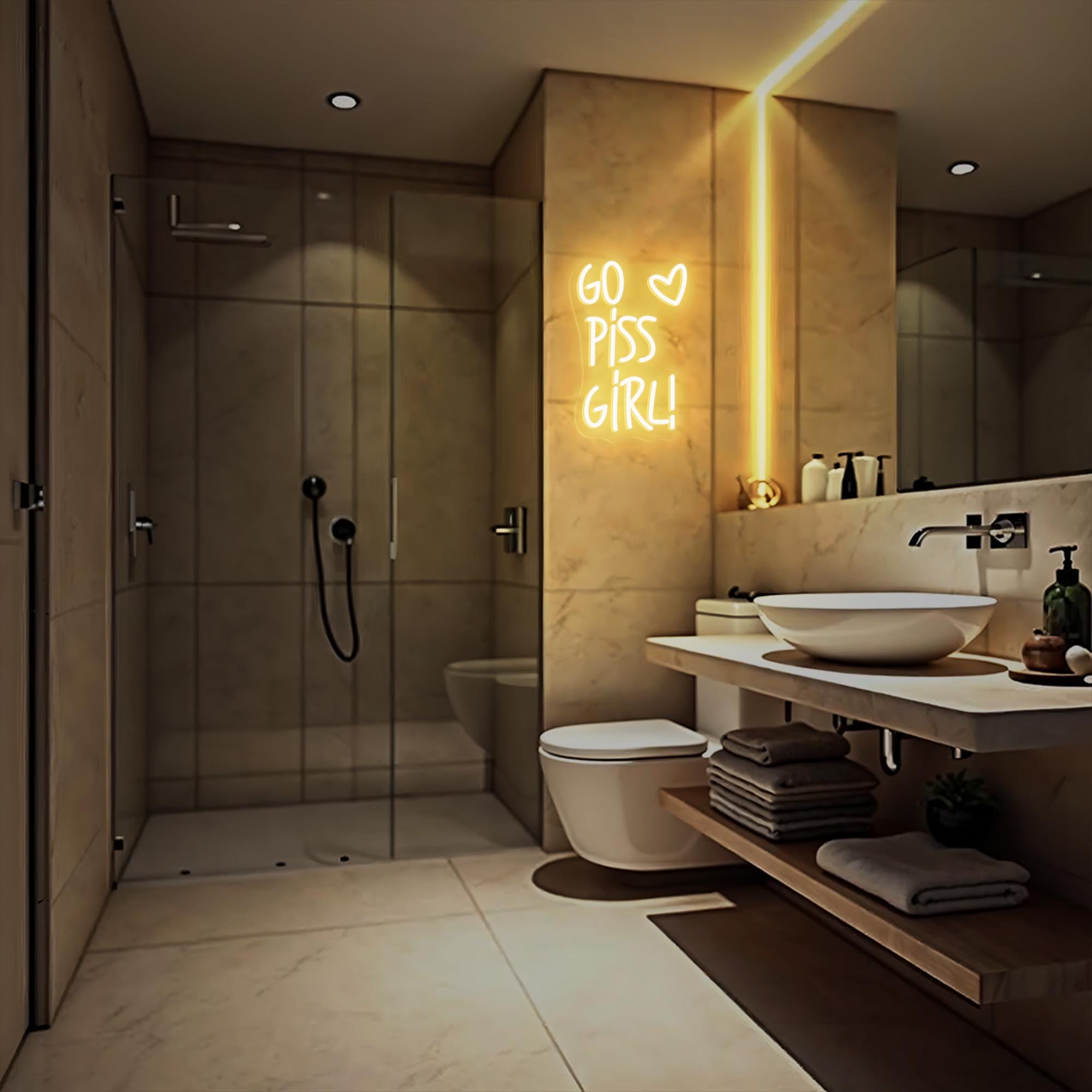 Go Piss Girl Neon Sign Restroom Wall Light Toilets Wall Art Neon Sign Go Piss Girl Light Unique Gift for Her Funny Bathroom Decor Home Decor