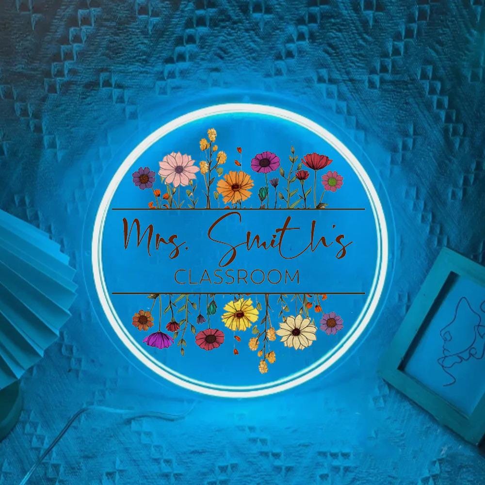 Personalized Teacher Door Neon Sign, Custom Teacher Name Door Sign, Special Gifts For Teachers, Teacher Door Hanger, Classroom Door Sign