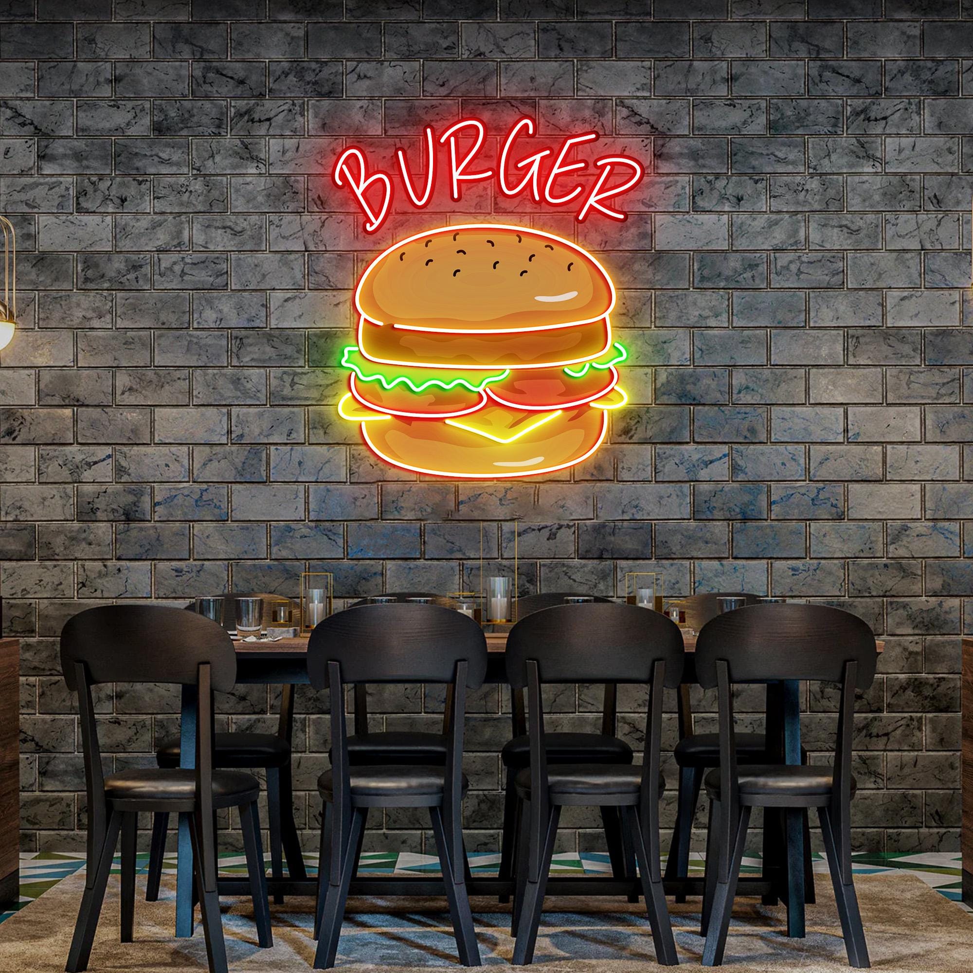 Burger Neon Sign, Burger Diner Restaurant Wall Printed Neon Sign, Burger Art gift for Who loves burgers , Burger Signs
