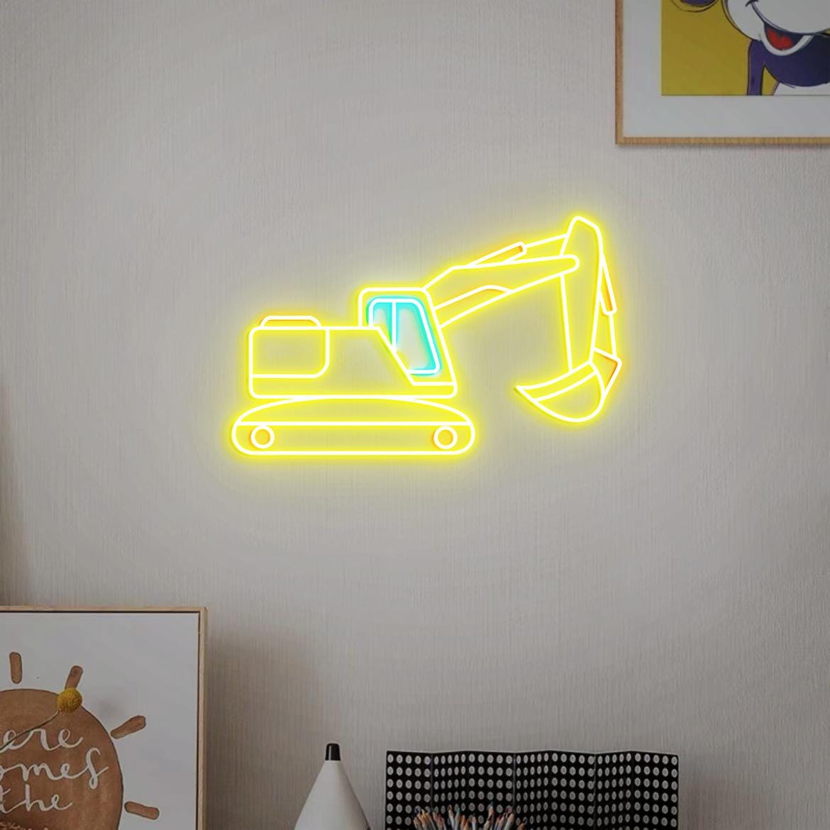 Excavator Neon Sign, Construction Excavator Wall Art, Digger Nursery Decor, Excavator Gift for Children, Toddler Bedroom Excavator Decor