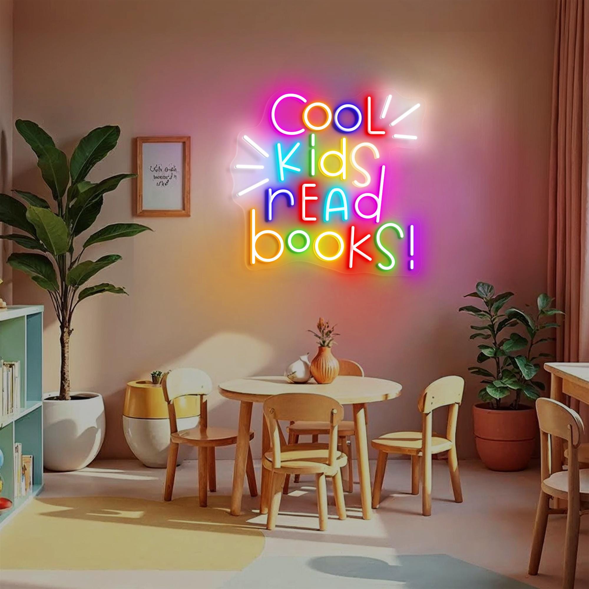 Cool Kids Read Books Neon Sign Colorful LED Light for Kids Room Classroom Library Decor Fun Reading Nook Teacher Gift Book Lover Wall Art