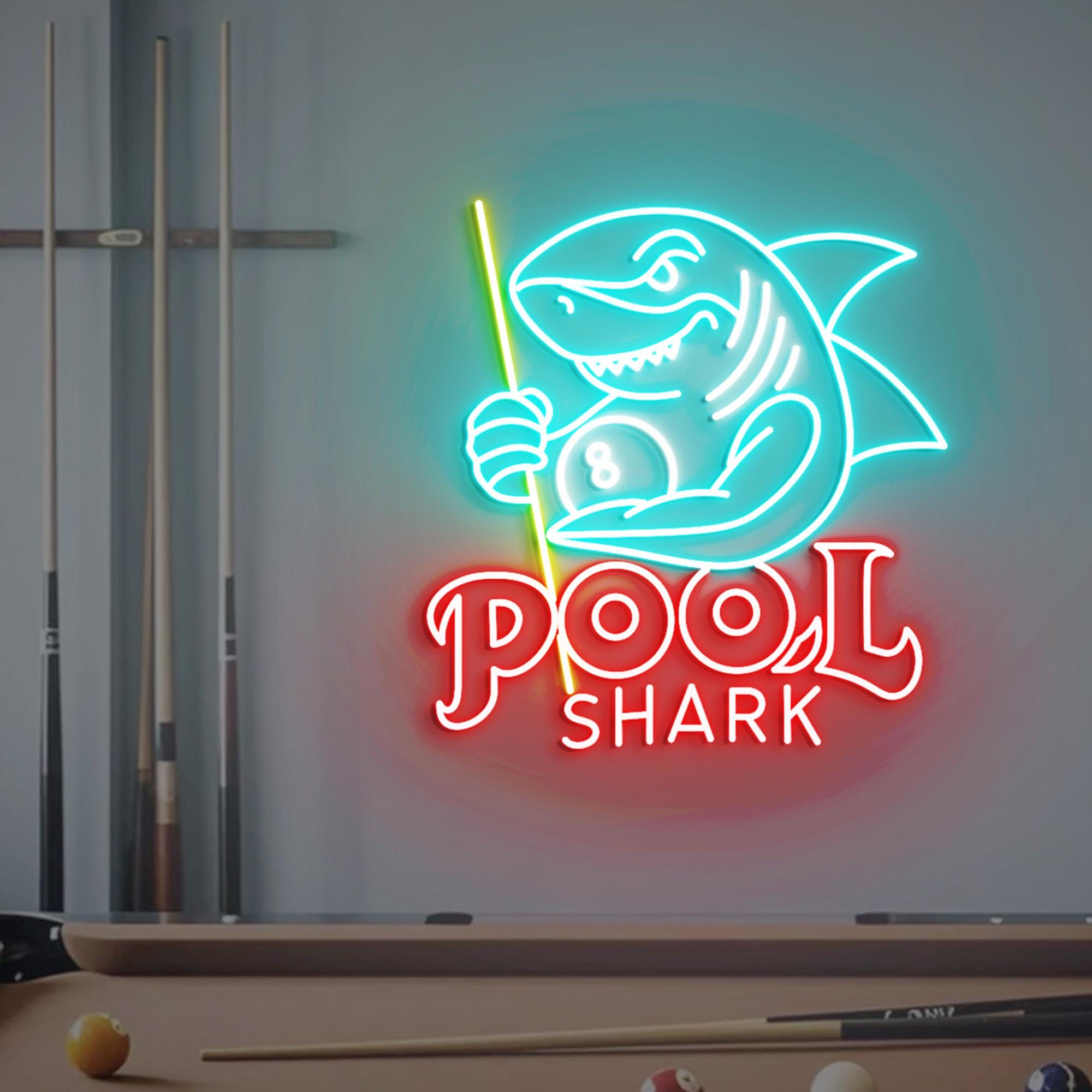 Pool Shark Neon Sign, Billiards Neon Sign Decor, Shark Bedroom Neon Sign, Club Led Light, Home Neon Lights, Billiards Room Wall Decoration