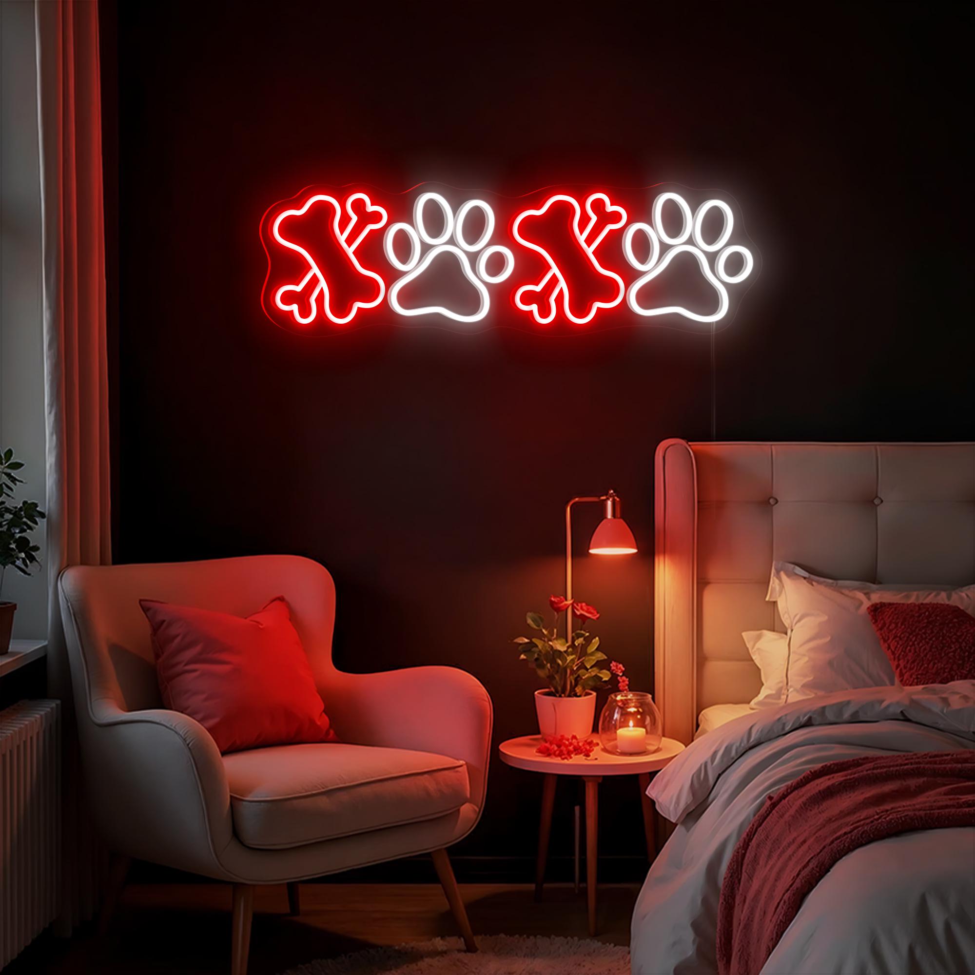 XoXo Dog Paw Neon Sign for Pet Lovers Gifts for Her Valentines Day Gifts Aesthetic Room Decor Pet Shop Sign Kids Room Decor Wall Hangings