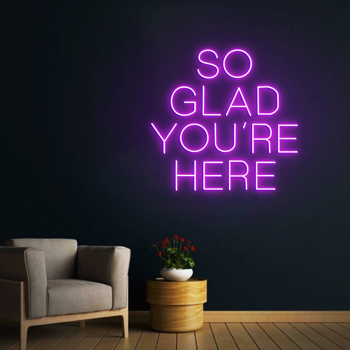Custom Neon Sign So Glad You're Here, Wedding Welcome Sign, Business Welcome Sign, Neon Sign Wall Decor