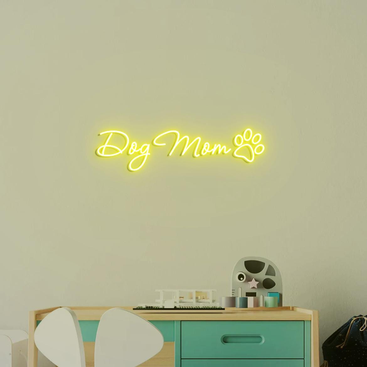 Dog Mom Sign, Custom Neon Sign Pet Name with Paw, Paw Decor for Wall Home, Personalized Neon Sign for Pet Lover, Dog Mom Gifts