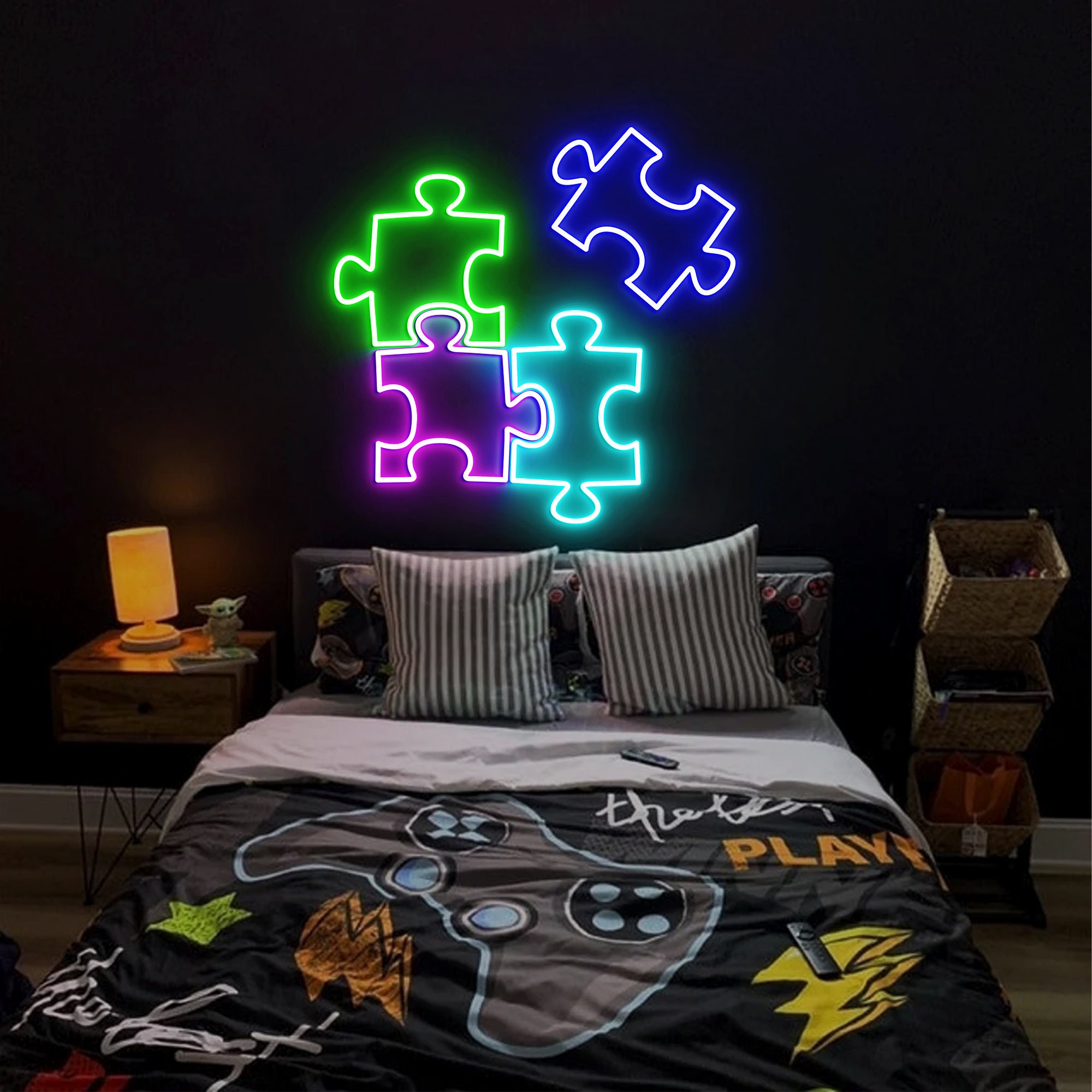 Puzzle Neon Light, Neon Sign Light Decor, Puzzle Bedroom Neon Sign, Bedroom Neon Lights, Game Neon Signs, Puzzle Wall Decoration
