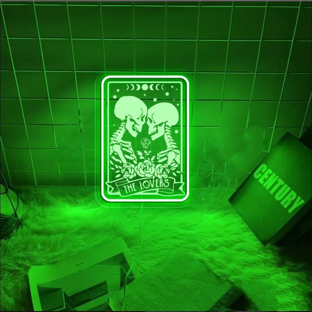 Valentines Day Neon Women, The Lovers Tarot Card Neon, Skeleton Lovers Neon, Gothic Valentine Neon, Couple Matching Neon, Mystical Neon Gift