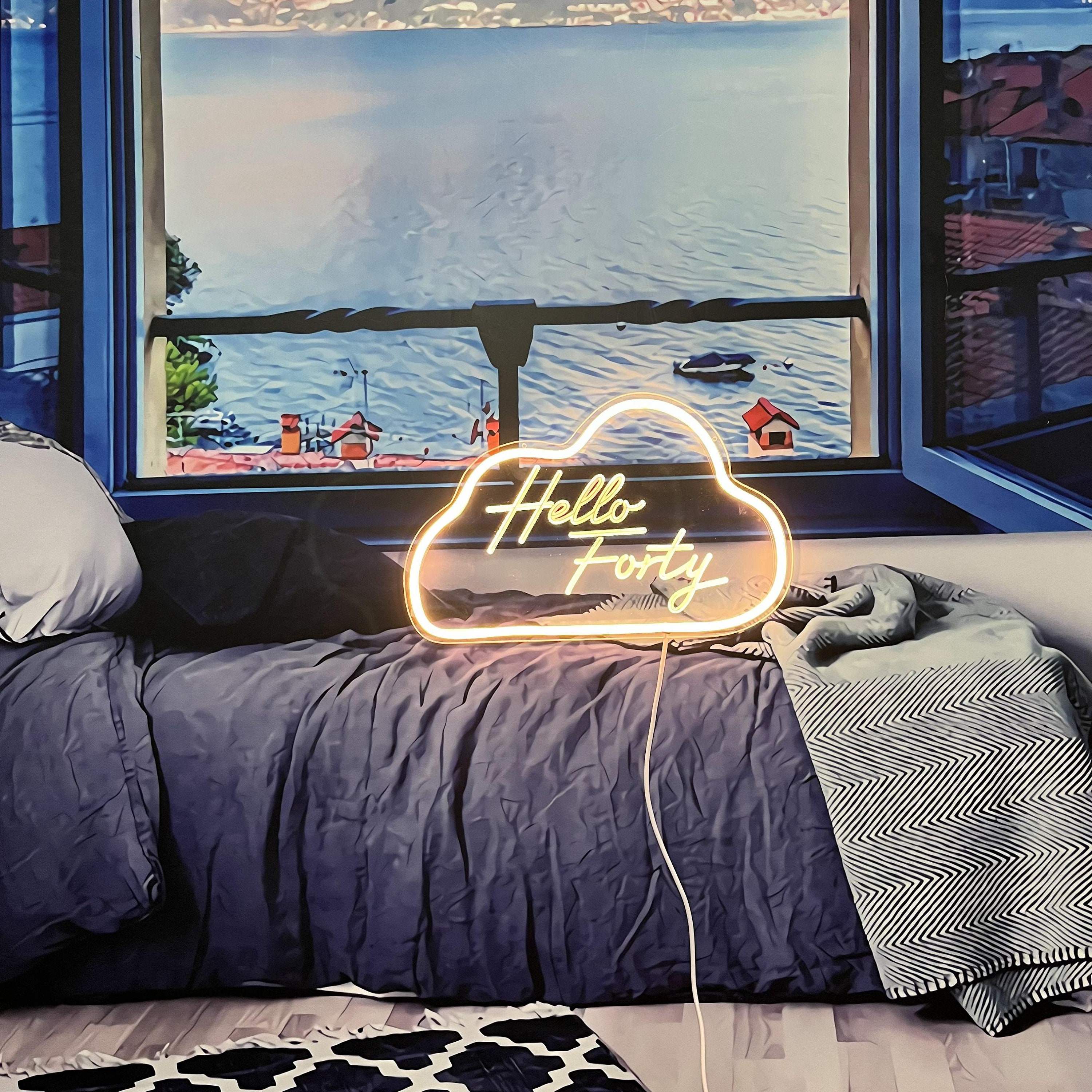 Hello Forty Neon Sign Custom Name Logo Happy Birthday Gift Led Light Bedroom Home Night Light USB Children's Room Decoration Wedding Decor