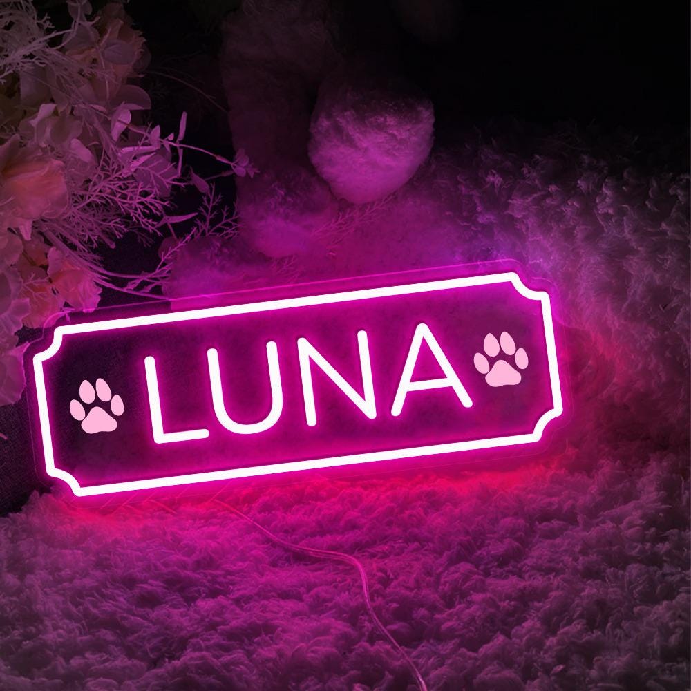 Personalized Neon Dogs, Pets Name Neon, Personalized Dog or Cat Name Plaque for Pet House, Crate, Kennel, or Feeding Area, Dog Lover Gifts