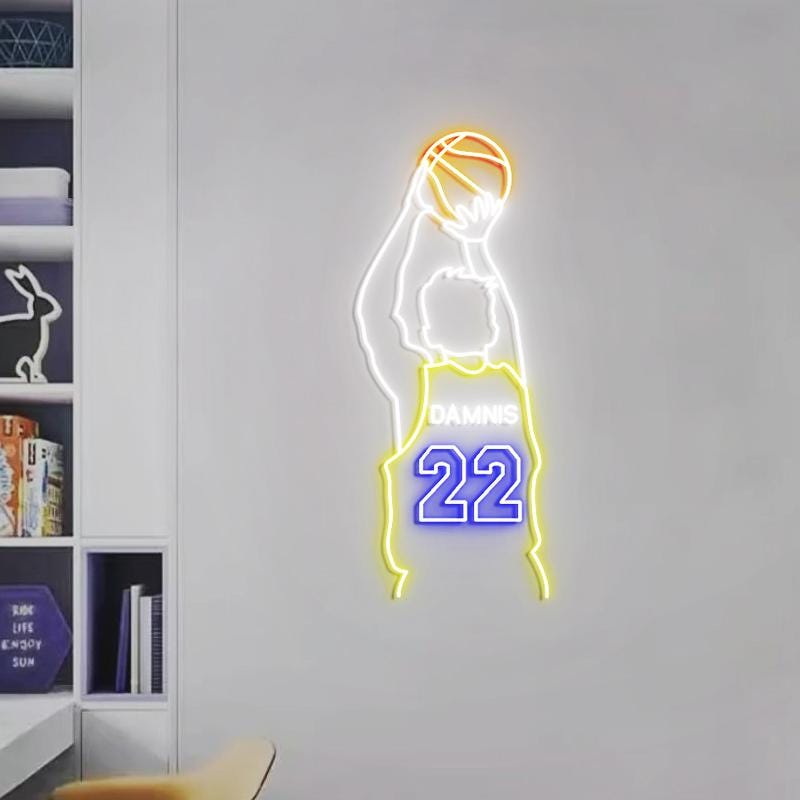 Customizable Basketball Player Jersey Name & Number, Neon Light Sign Basketball Jersey, Basketball Bedroom Wall, Custom Basketball Player