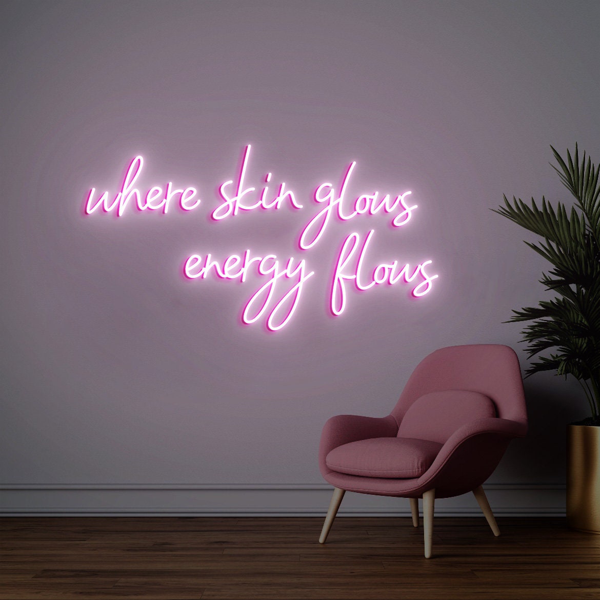 Where Skin Glows Energy Flows Neon Sign, Spa Wall Decor, Esthetician Decor, Beauty Salon Sign, SkinCare Facial Room Wall Decor