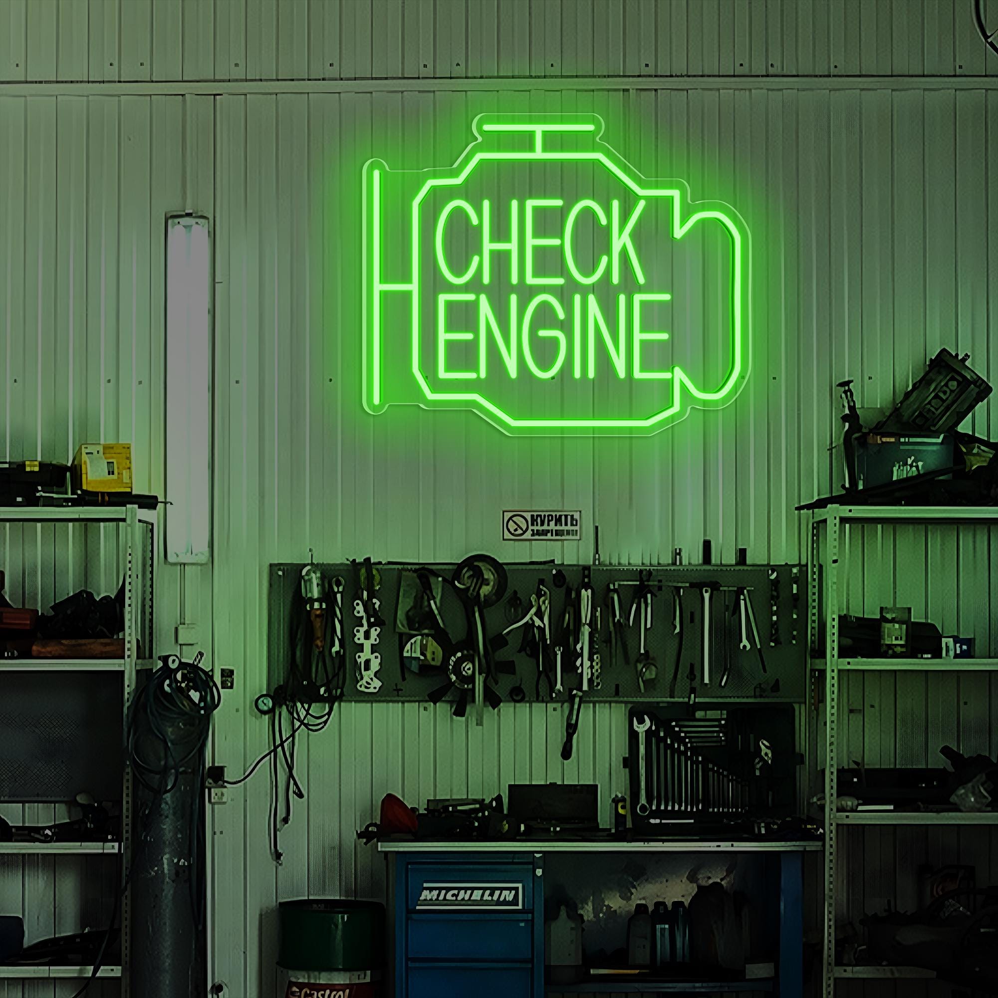 Check Engine Neon Sign,Garage Decor, LED Neon Signs for Wall Decor,Check Engine Light,Neon Sign for Garage Decor, Auto Repair Workshop