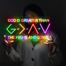 Jesus Neon Sign, God Is Greater Than The Higher And Lows, Christian Neon Sign Wall Decor , Faith Neon Sign, Bible Verse Neon Sign Gifts