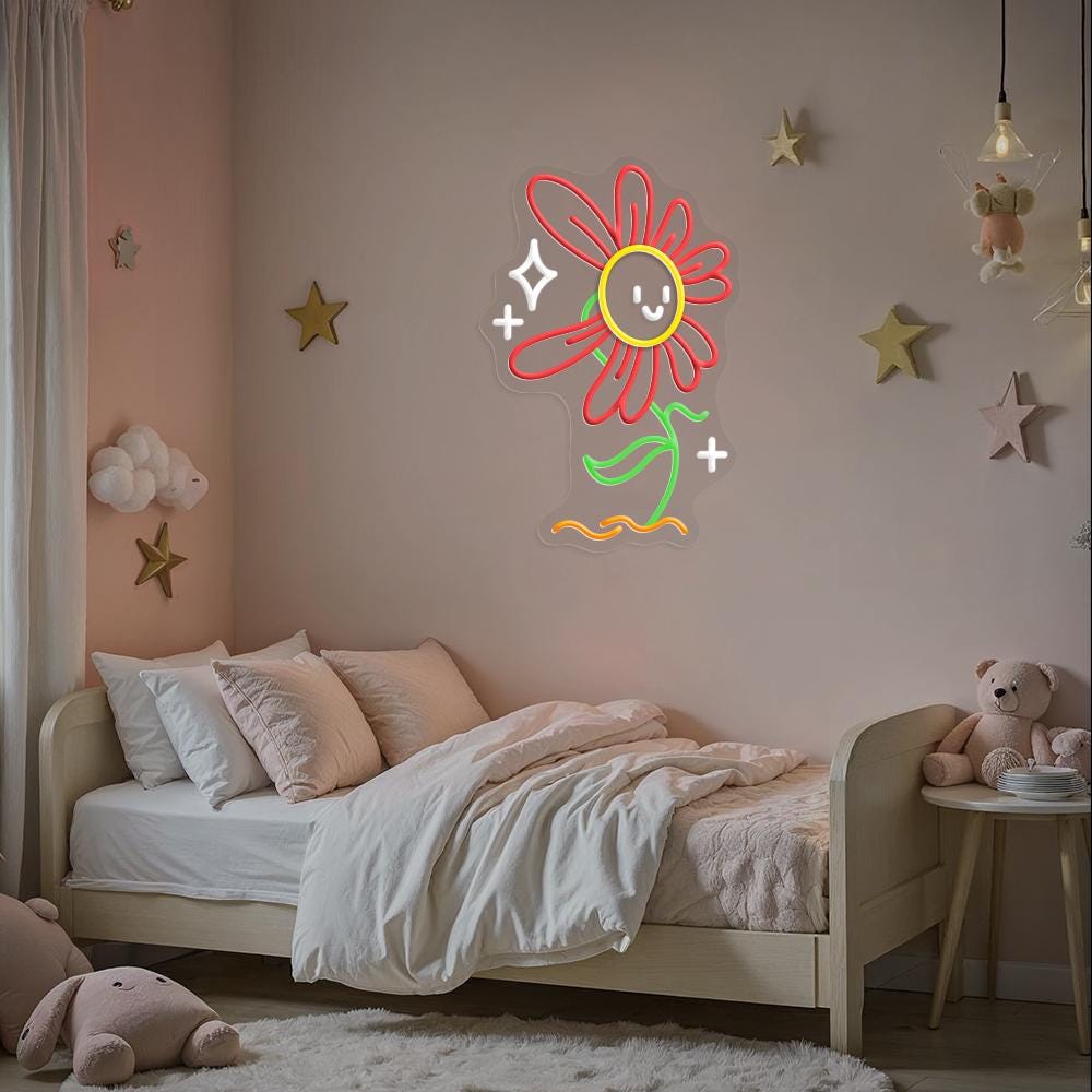 Cute Daisy Flower Neon Sign, Floral Wall Art, Daisy Led Light, Flower Shop Neon Sign, Home Decor, Flower Neon Sign, Gift For Flower Lovers