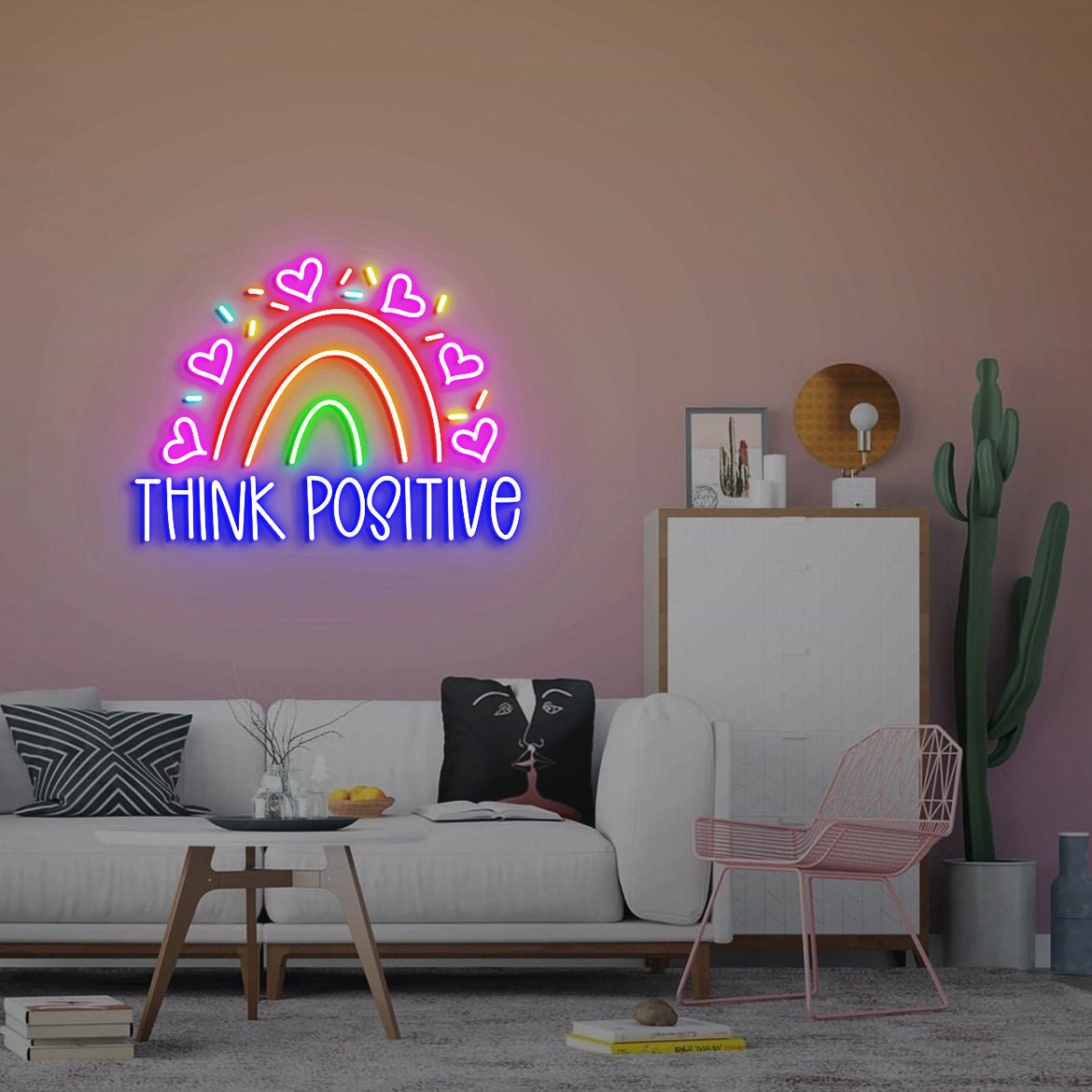 Think Positive Sign, Mental Health Sign, Neon Sign Office Wall Decor, Positive Thinking, positive Affirmations