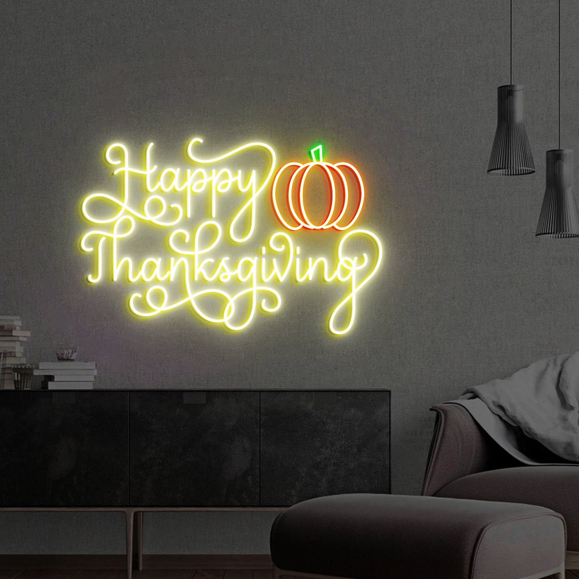Custom Happy Thanksgiving Pumpkin Neon Sign, Thanksgiving Pumpkin Decor, Pumpkin Sign, Happy Thanksgiving Sign, Thanksgiving Sign