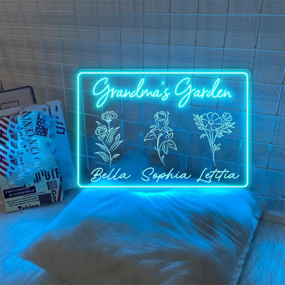 Personalized First Mom Now Grandma Neon Sign, Custom Grandma's Garden Birth Month Flower Neon Sign, Mothers Day Gift for Grandma NaNa Gift
