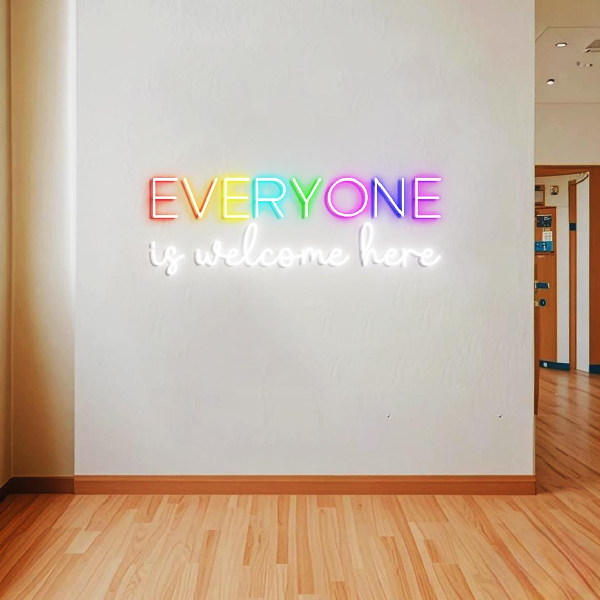 Everyone is Welcome Here Neon Sign, Large Sign for Classroom Wall Decoration, Classroom Greenery Wall Light, Physical Therapy Office Sign
