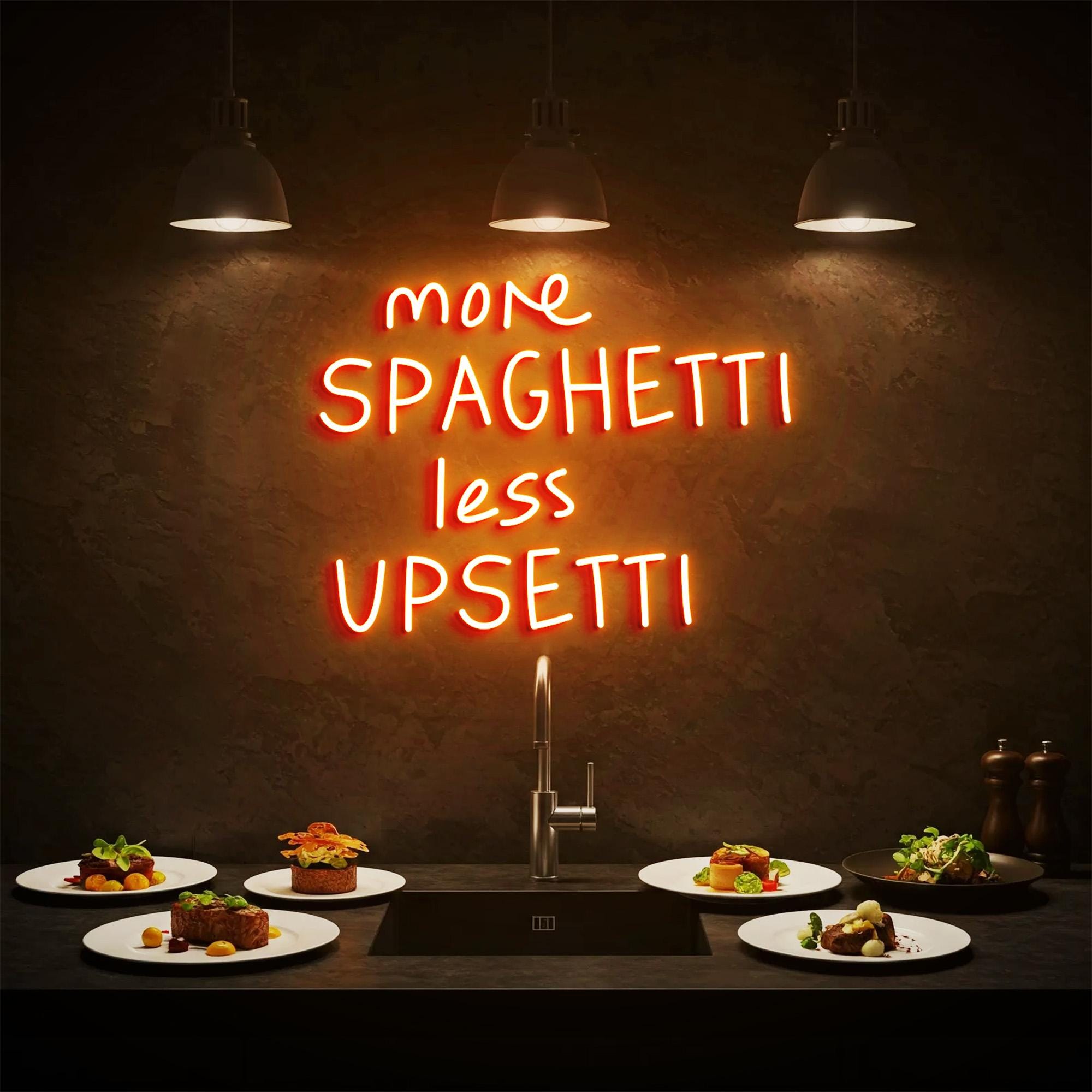More Spaghetti Less Upsetti Neon Light, Neon Sign Light Decor, Restaurant Neon Sign, Signboard Neon Lights, Dining Room Wall Decor