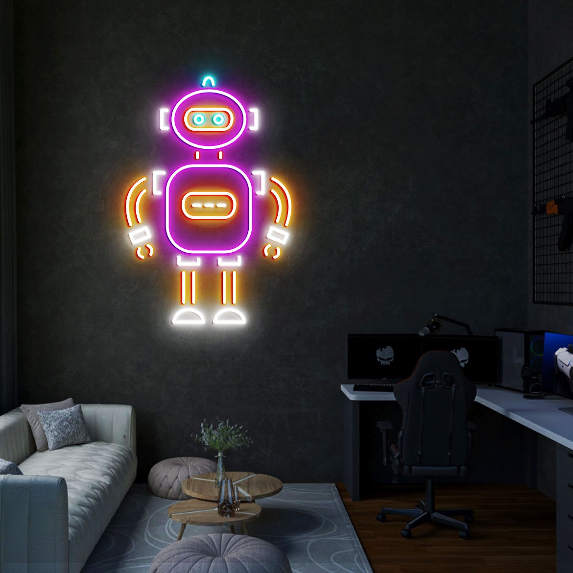 Robot Neon Light, Neon Sign Light Decor, Robot Bedroom Neon Sign, Bedroom Neon Lights, Home Neon Lights, Robot Wall Decoration