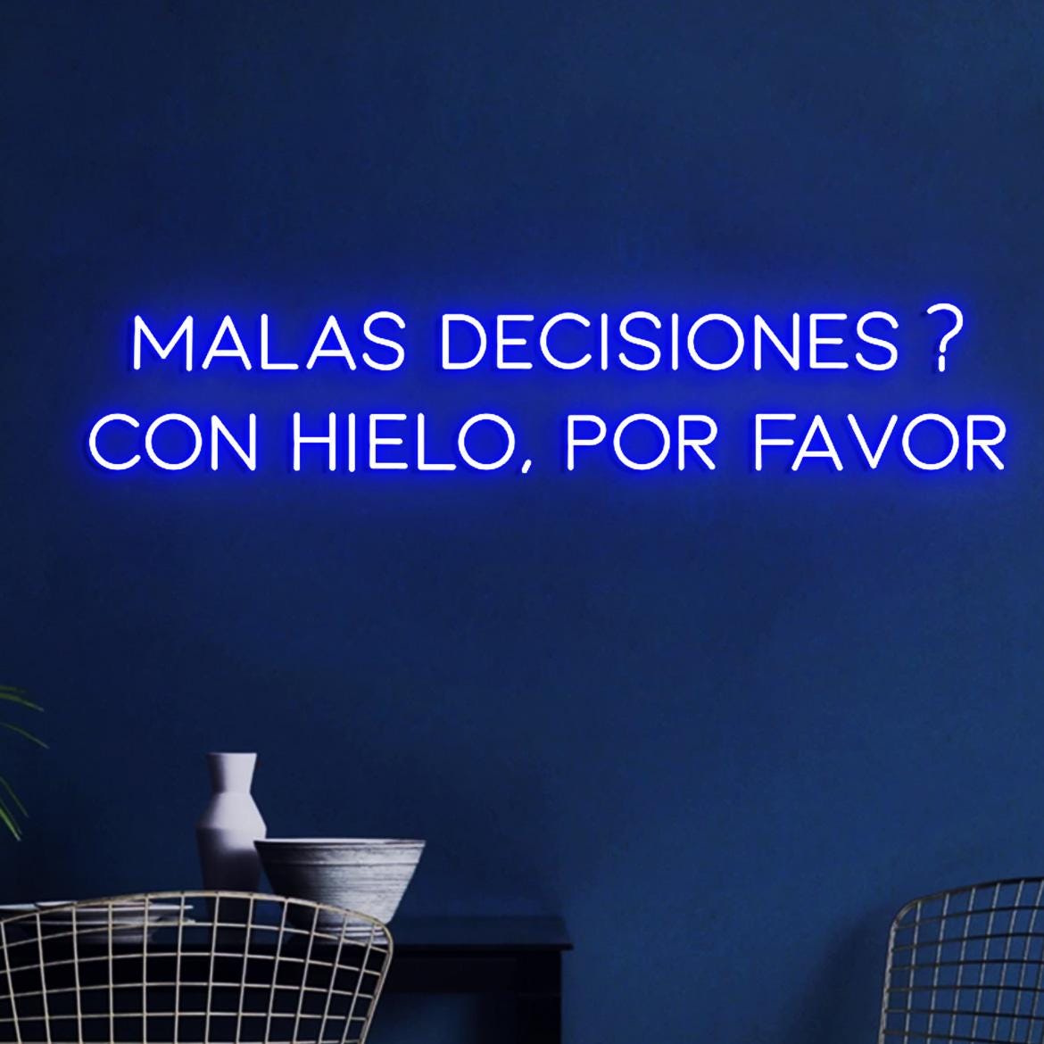 Custom Neon Sign Malas Decisiones Con Hielo Por Favor, Spanish Bar Decor, Decor Bar Spanish Style, Neon Light in the Bar