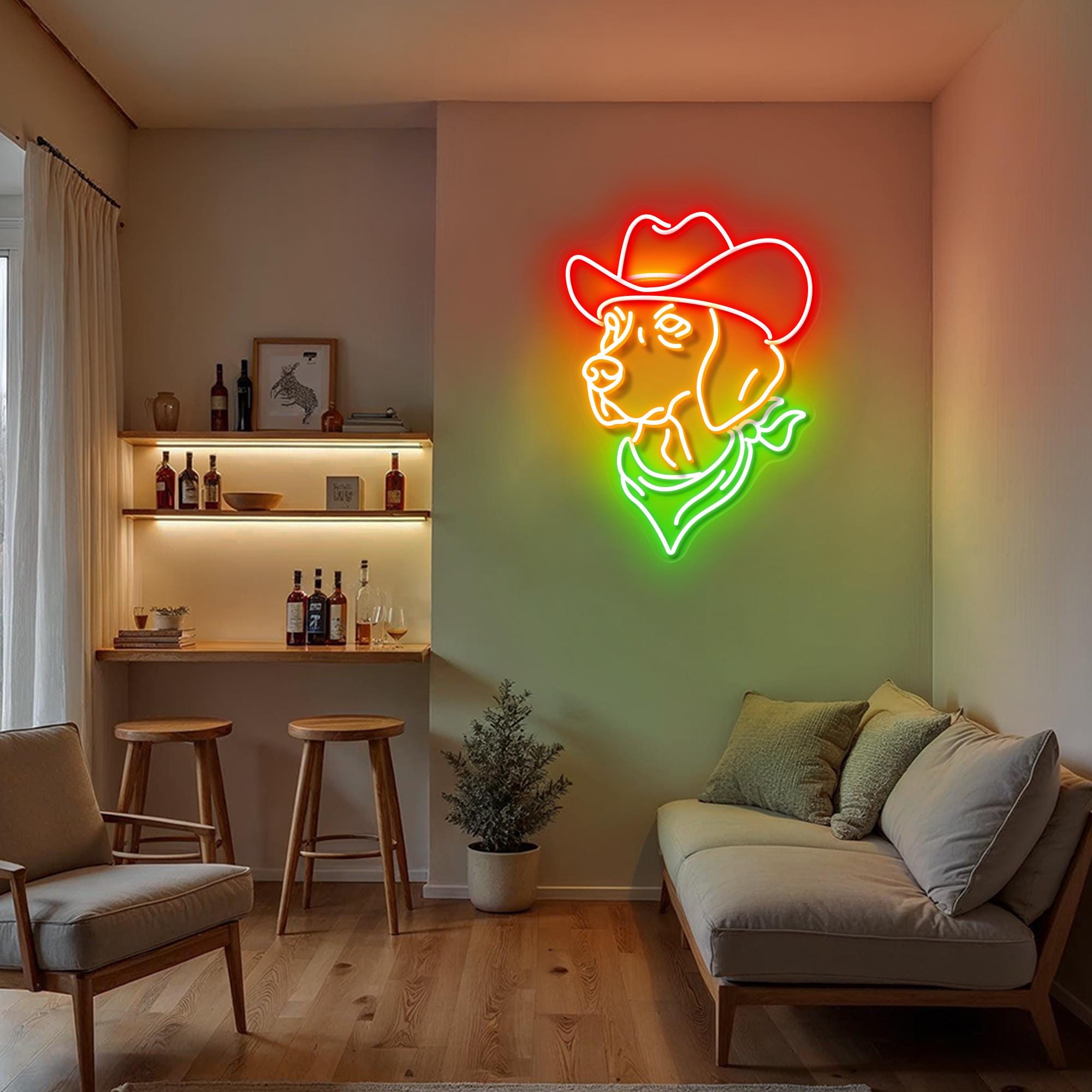 Cowboy Dog Neon Sign Custom Beagle Dog Neon Light Western Style Decor for Dog Lover Gift for Farmhouse Decor for Dog Grooming Salon Decor