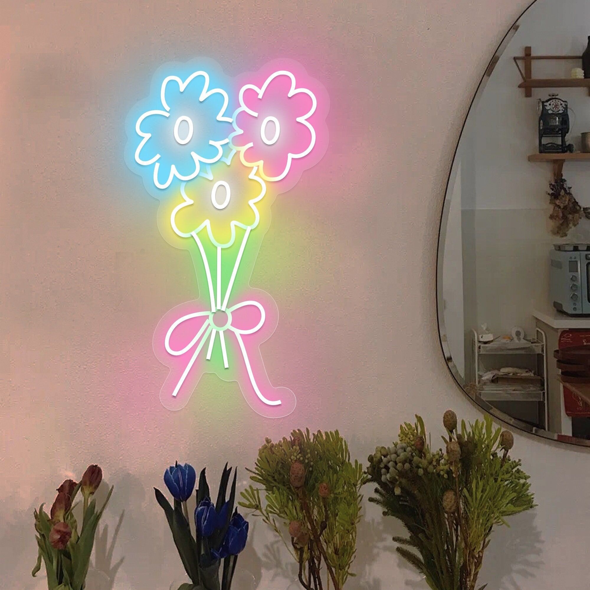 Flowers Neon Sign, Flower Sign Led Light Wall Art Decor,Led Flower Wall Backdrop, Neon Signs Wall Decor, Indoor Decor, LED Neon Signs