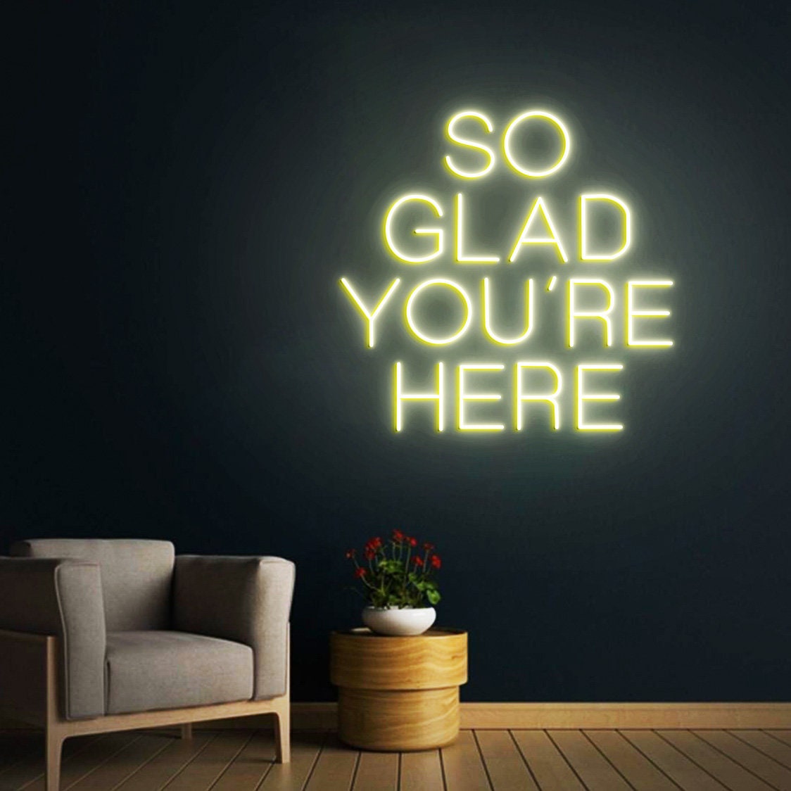 Custom Neon Sign So Glad You're Here, Wedding Welcome Sign, Business Welcome Sign, Neon Sign Wall Decor