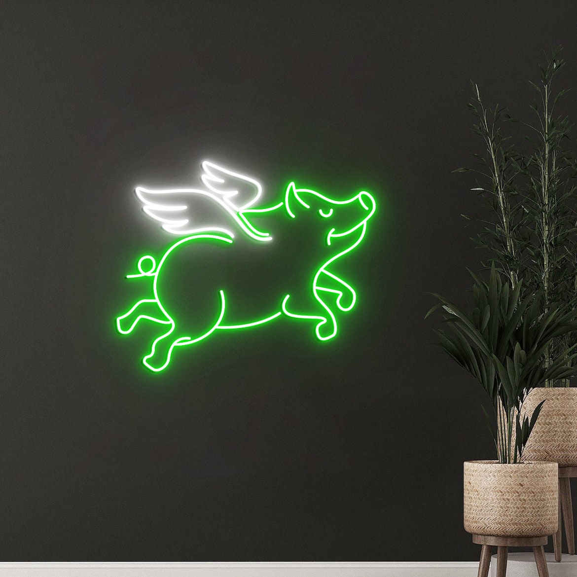 Flying Pig Neon Sign, Farmhouse Pig Decor, Farmhouse Animal Decor, Pig Wall Art, Flying Pig Art
