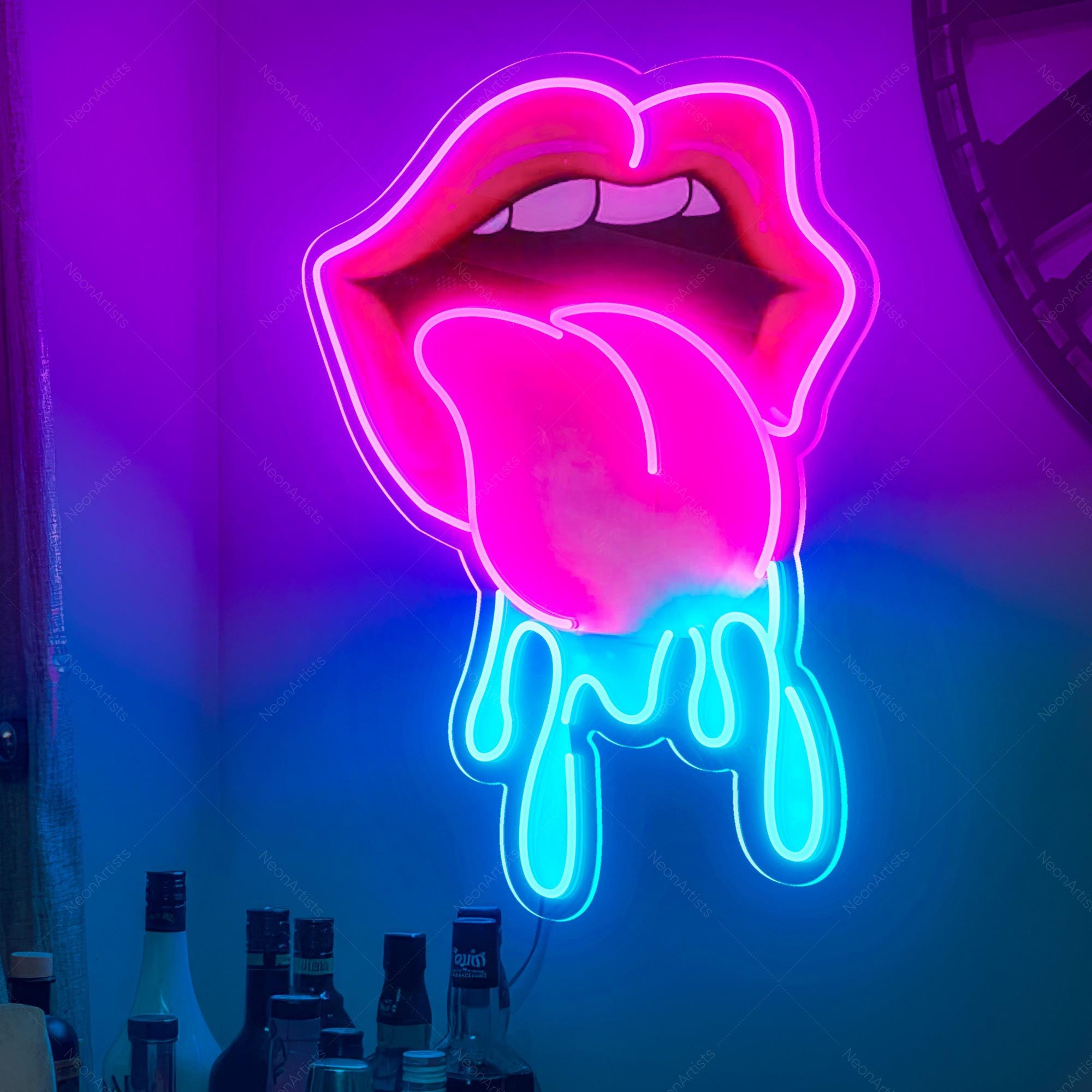 Dripping Lips Neon Sign,UV Printed Neon Sign,Handmade Acrylic Artwork,Led Neon Light Lips Art,Beauty Wall Decor,Gift for Her ,Pink Neon