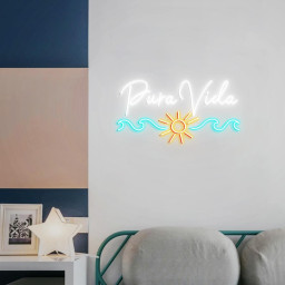 Pura Vida Sun, Waves, Surfing Neon Sign, Costa Rica Sign Gift, Pura Vida Beach Vibes Wall Vibrant Sign