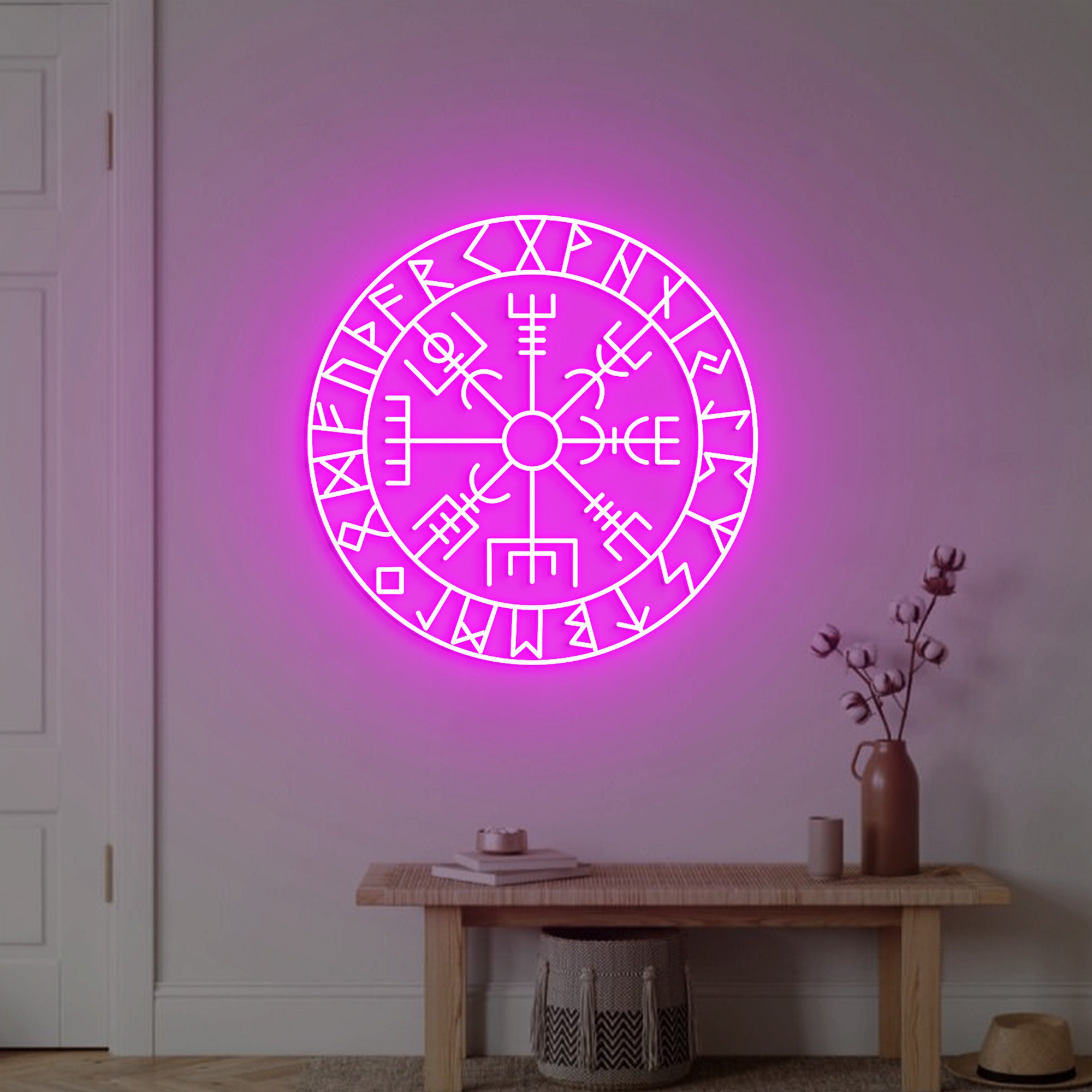 Vegvisir Rune Neon Sign, Viking Wall Ar,t Viking Wall Decor. Vegvisir Nordic Decor, Norse Viking Sign Decor Man Cave Wall Decor