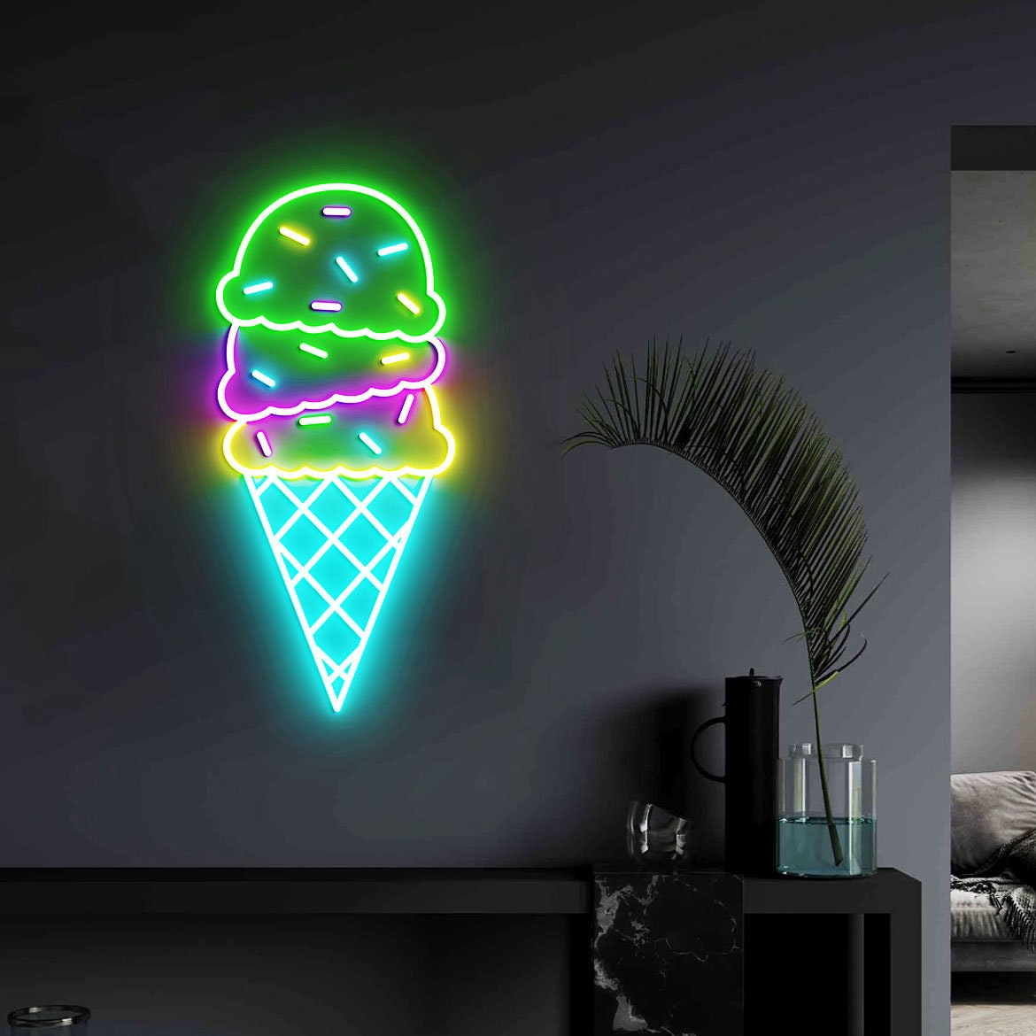Ice Cream Neon Light, Neon Sign Light Decor, Ice Cream Bedroom Neon Sign, Bedroom Neon Lights, Home Neon Lights, Ice Cream Wall Decoration