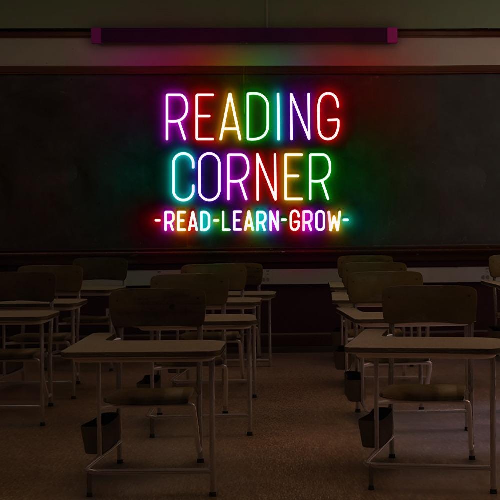 Reading Corner Neon Sign Decor, Classroom Educational Neon Sign Decor, Classroom Decor Pastel Rainbow Neon, Book Nook Library Neon Decor