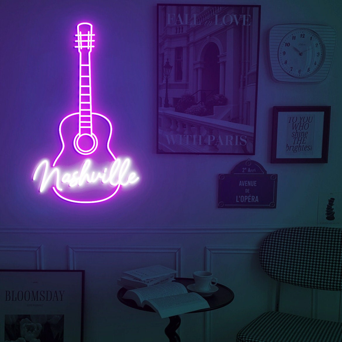 Nashville Guitar Neon Sign, Nashville Music Sign, Nashville Music City, Country Music Led Neon Sign, Guitar Wall Art