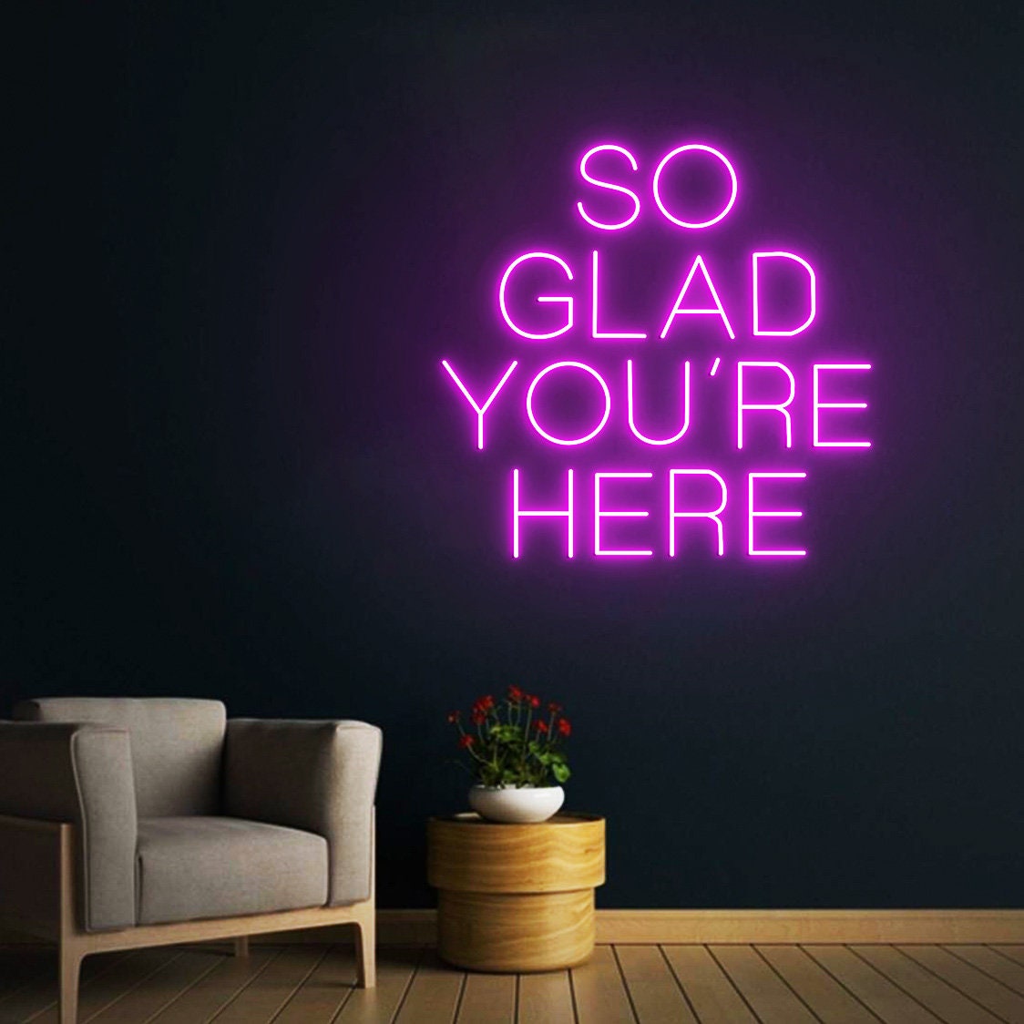 Custom Neon Sign So Glad You're Here, Wedding Welcome Sign, Business Welcome Sign, Neon Sign Wall Decor