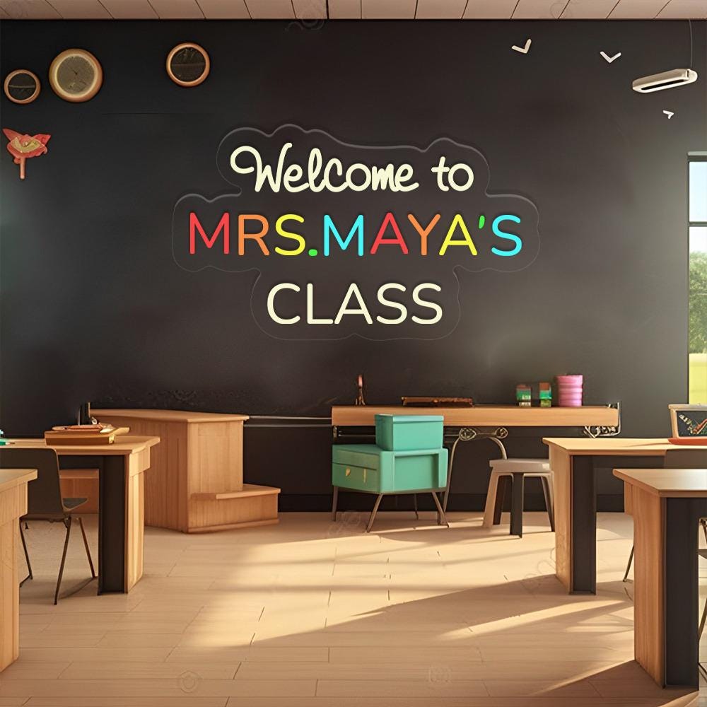 Personalized Teacher Door or Wall Neon Sign, Classroom Sign, Teacher Name Neon Sign, Classroom Door Hanger, Personalized Teacher Neon Sign