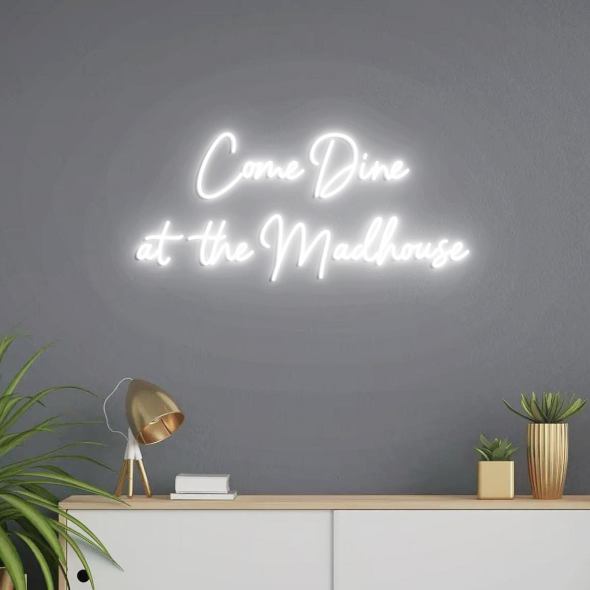 Come Dine At the Madhouse Neon Sign, Madhouse Sign, Neon Sign Dining Room Decor, Funny Signs for Dine Room Wall, Madhouse Wall Decor