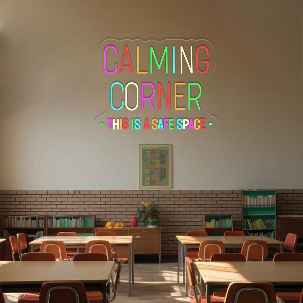 Calming Corner Neon Sign Decor, Classroom Educational Neon Sign Decor, Classroom Decor Pastel Rainbow Neon, Book Nook Library Neon Decor