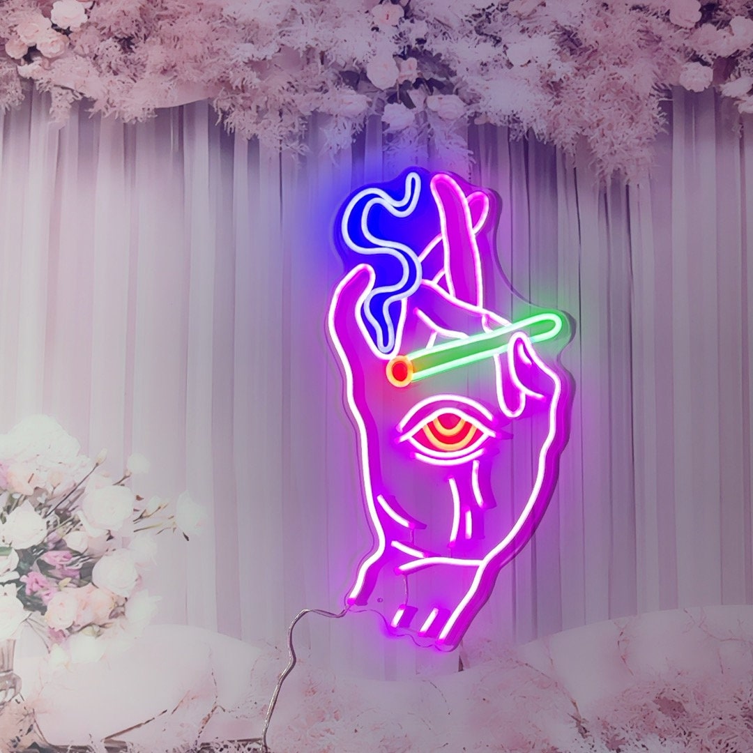 Custom Neon Signs Smoking Hand With Eye Neon Sign Bedroom Neon Sign Wall Decor Wedding Neon Sign Customized Neon Sign Led Neon Sign Art