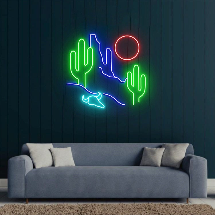 Western Desert Neon Light, Western Desert Decor, Western Home Decor, Wild West, Gift for Husband