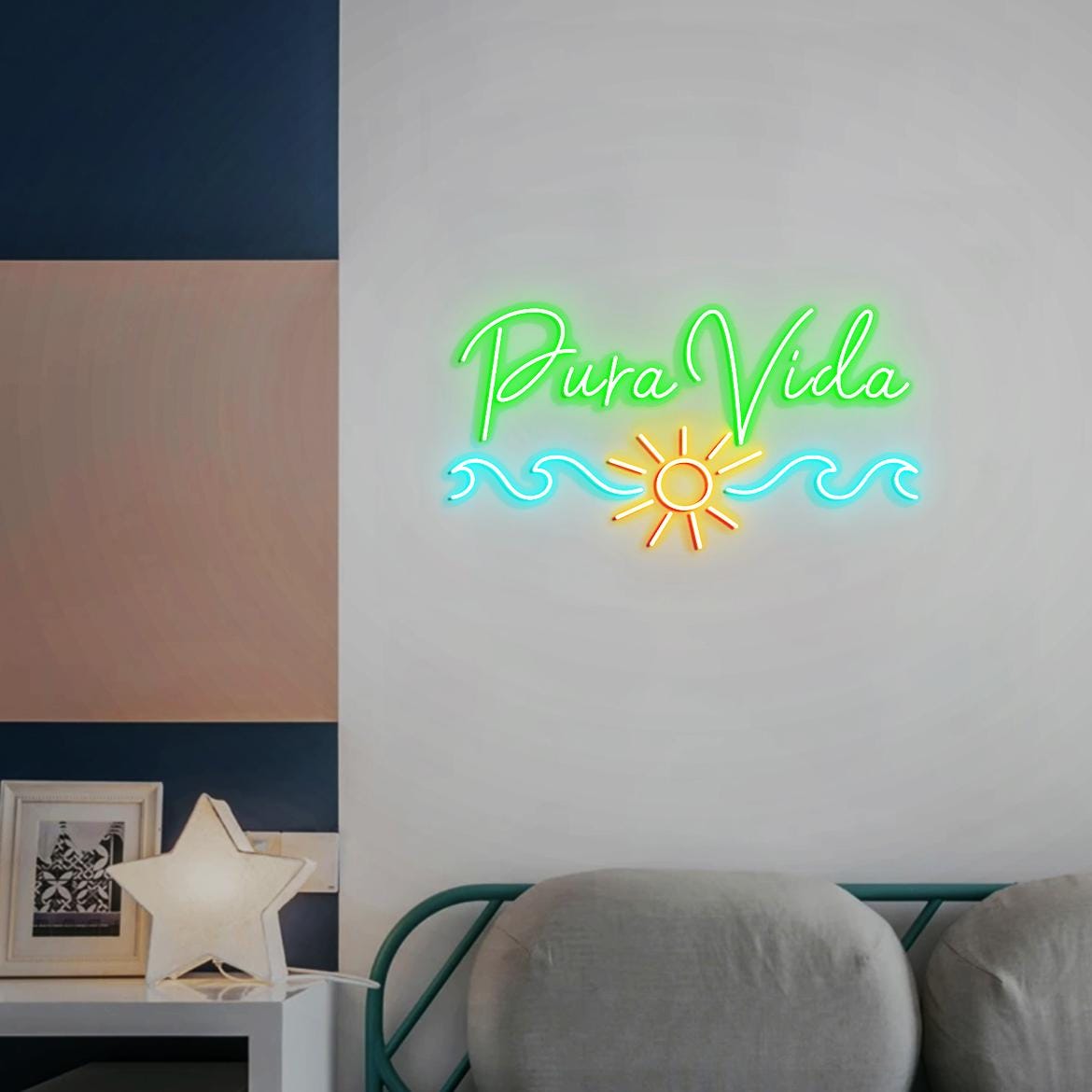 Pura Vida Sun, Waves, Surfing Neon Sign, Costa Rica Sign Gift, Pura Vida Beach Vibes Wall Vibrant Sign